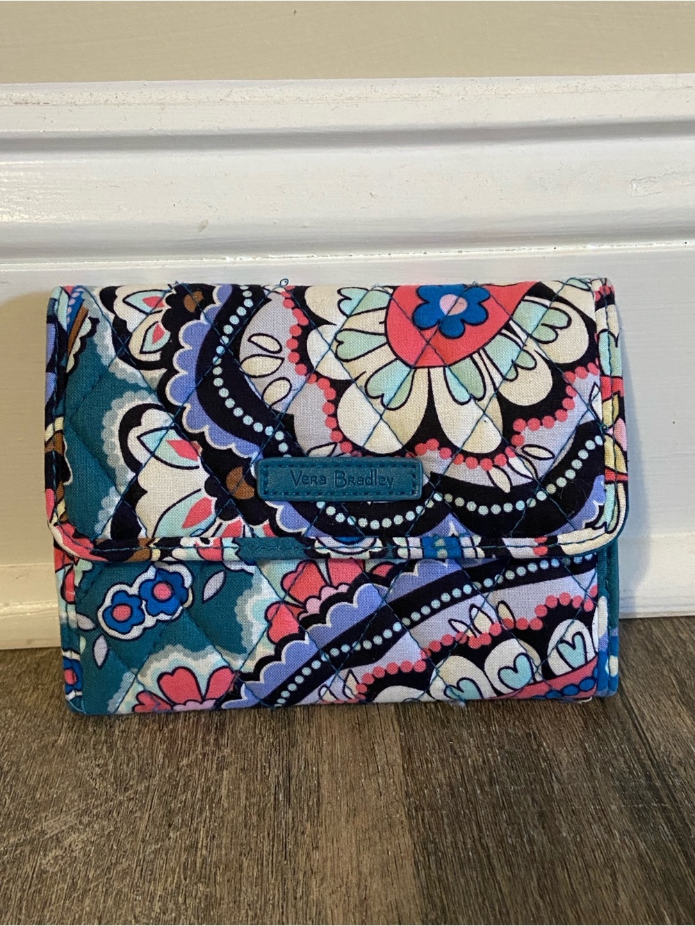 Vera Bradley Quilted Wallet in Teal, Coral & Navy Floral
